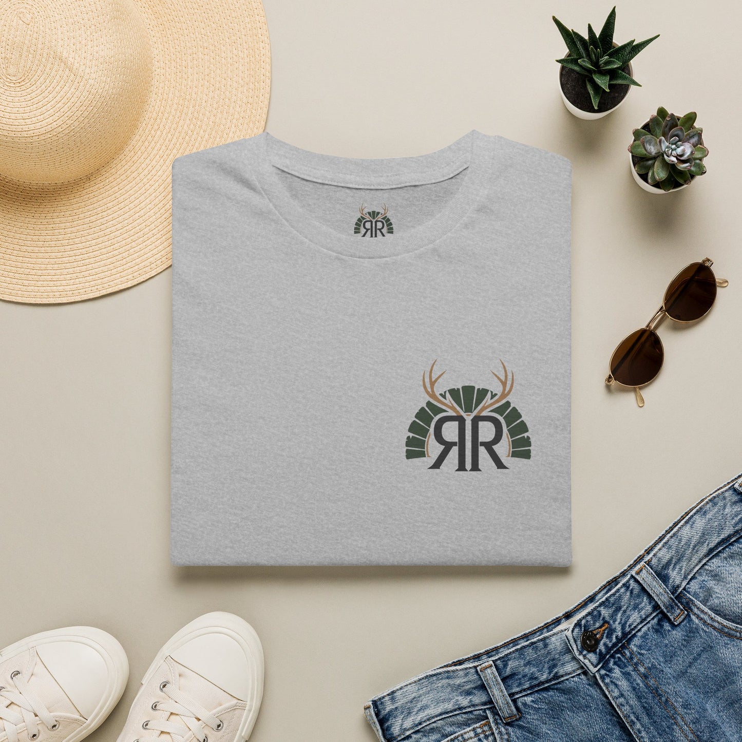 Deer Antler Monogram T‑Shirt — Rustic 'RR' Logo Chest Tee