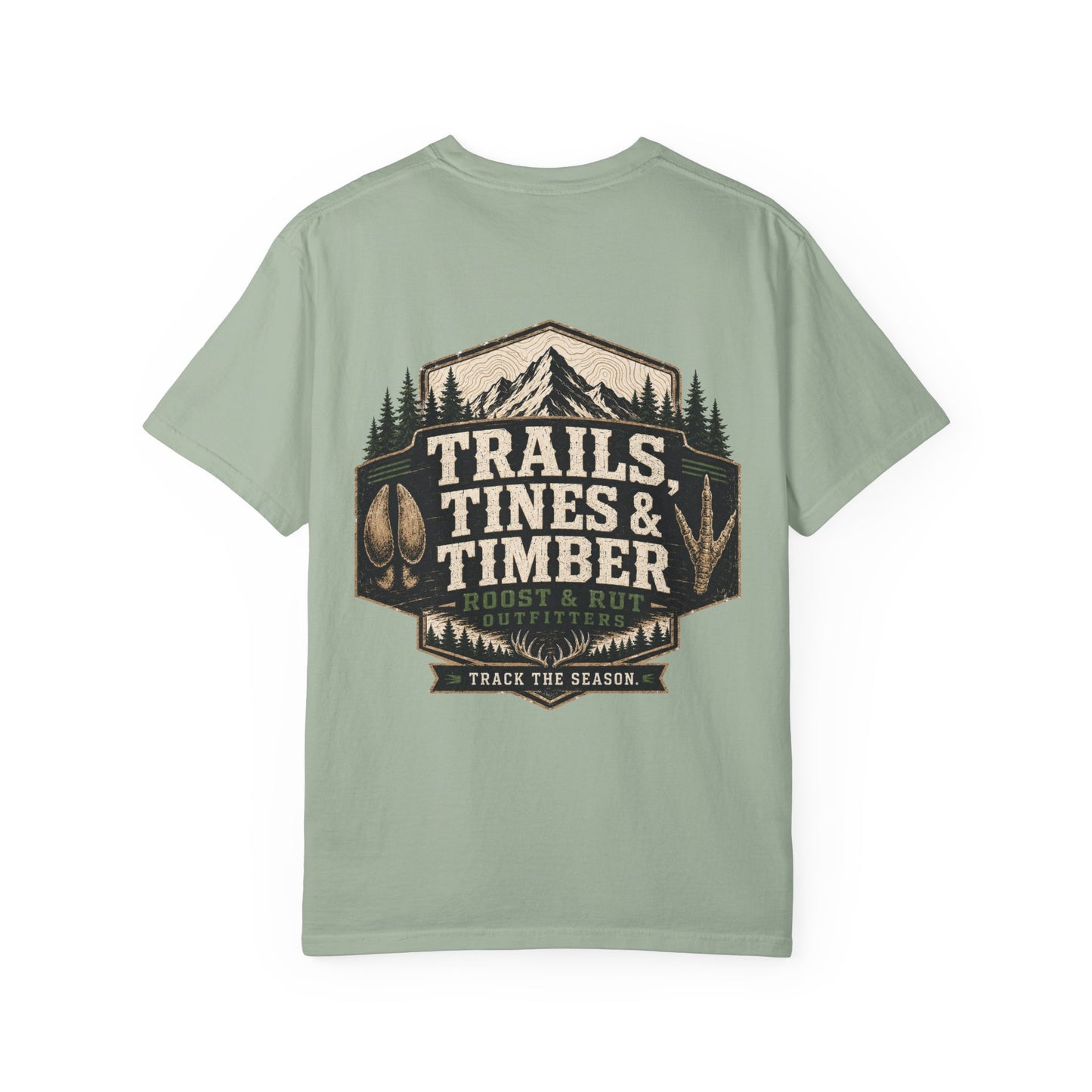 Trails, Tines & Timber T-Shirt — Rustic Outdoor Hunting & Fishing Graphic Tee
