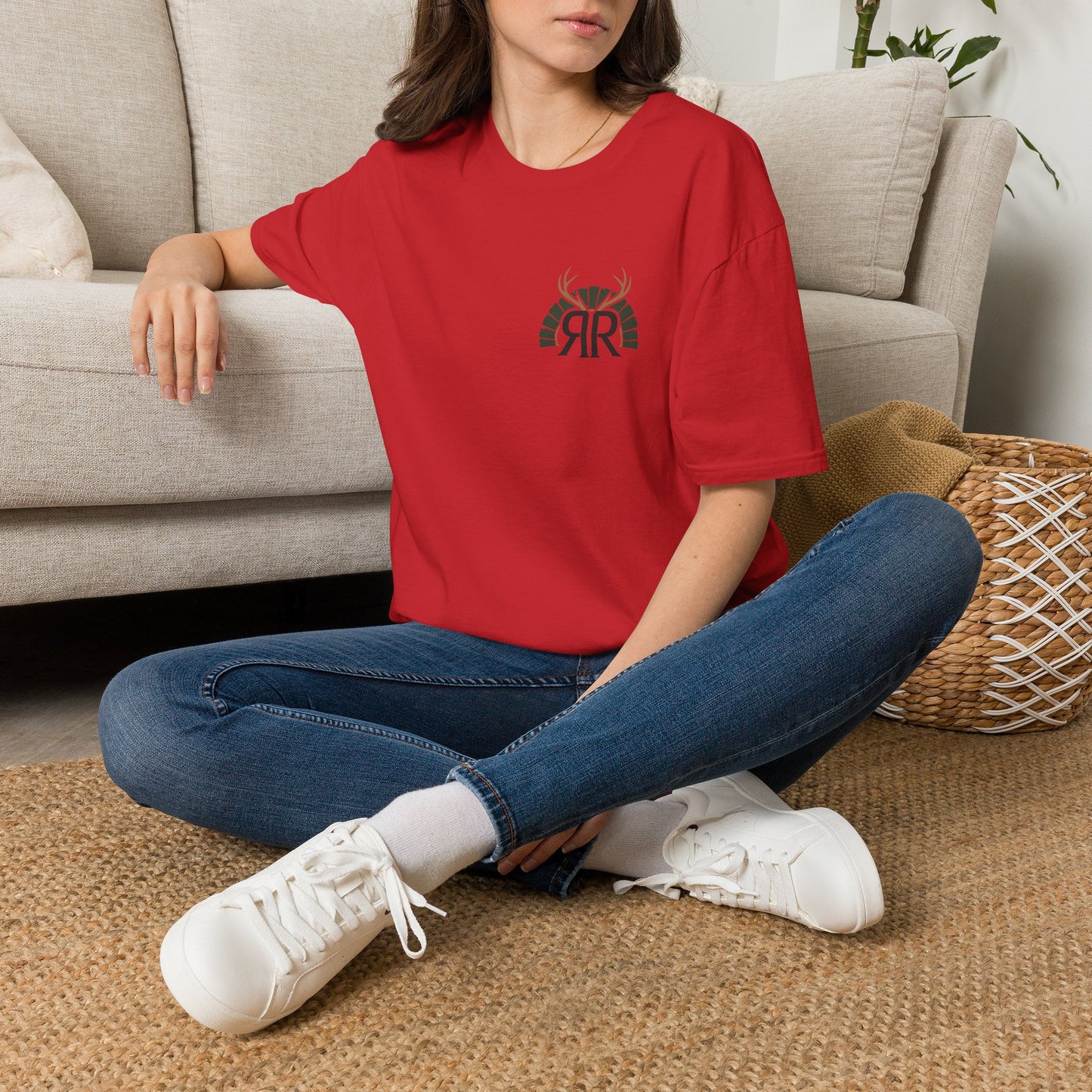 Deer Antler Monogram T‑Shirt — Rustic 'RR' Logo Chest Tee