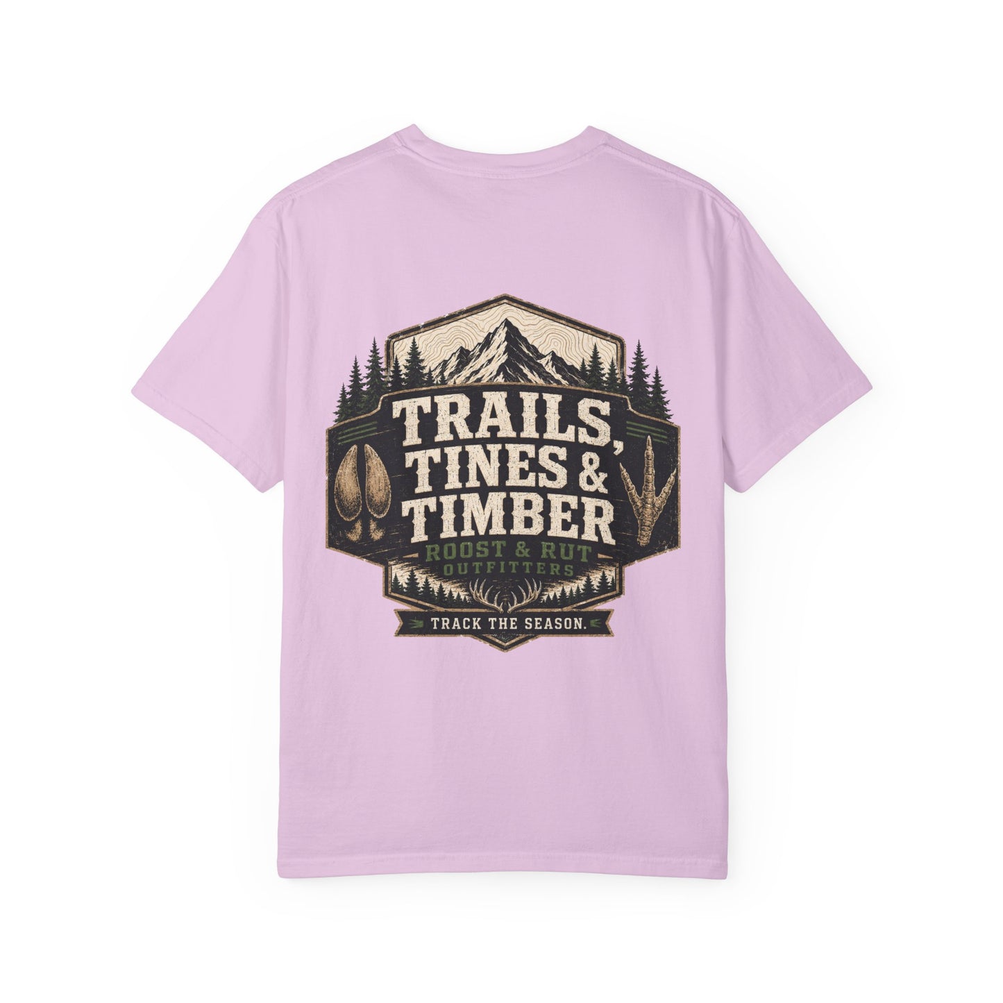 Trails, Tines & Timber T-Shirt — Rustic Outdoor Hunting & Fishing Graphic Tee