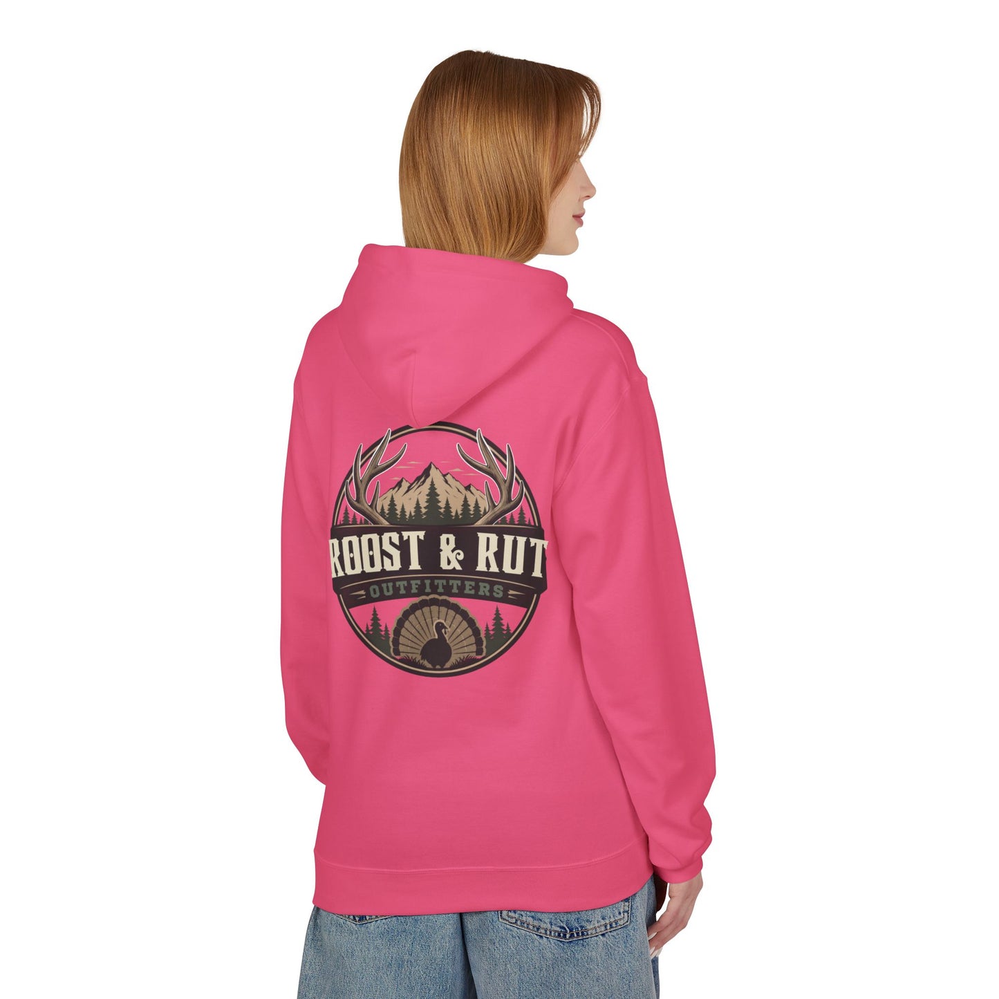 Roast & Rut Outfitters Hoodie — Vintage Hunting Lodge Logo Pullover