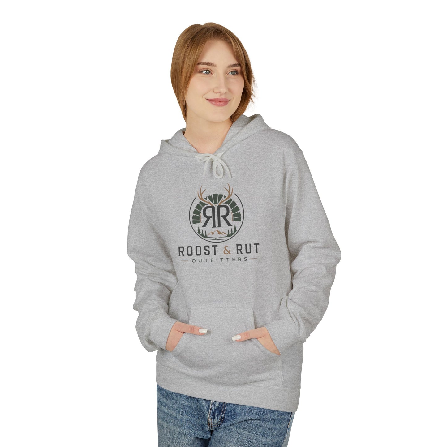 Roast & Rut Outfitters Hoodie — Vintage Hunting Lodge Logo Pullover