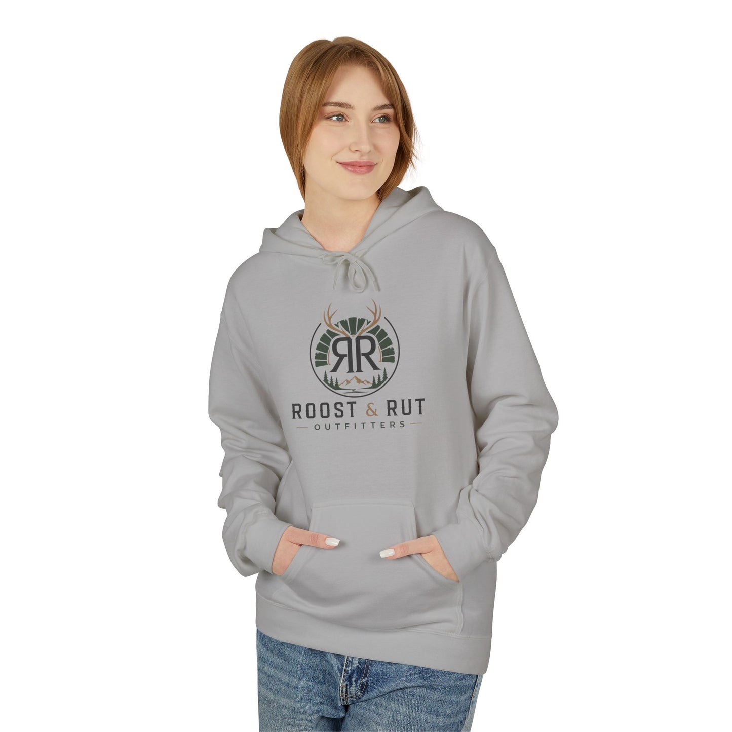 Roast & Rut Outfitters Hoodie — Vintage Hunting Lodge Logo Pullover