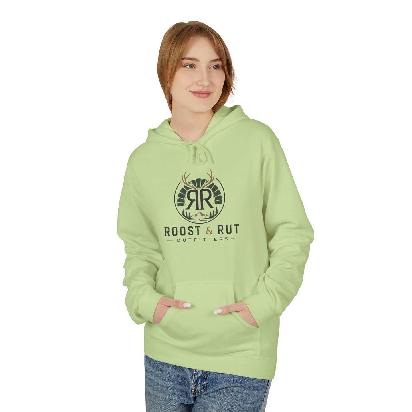 Roast & Rut Outfitters Hoodie — Vintage Hunting Lodge Logo Pullover