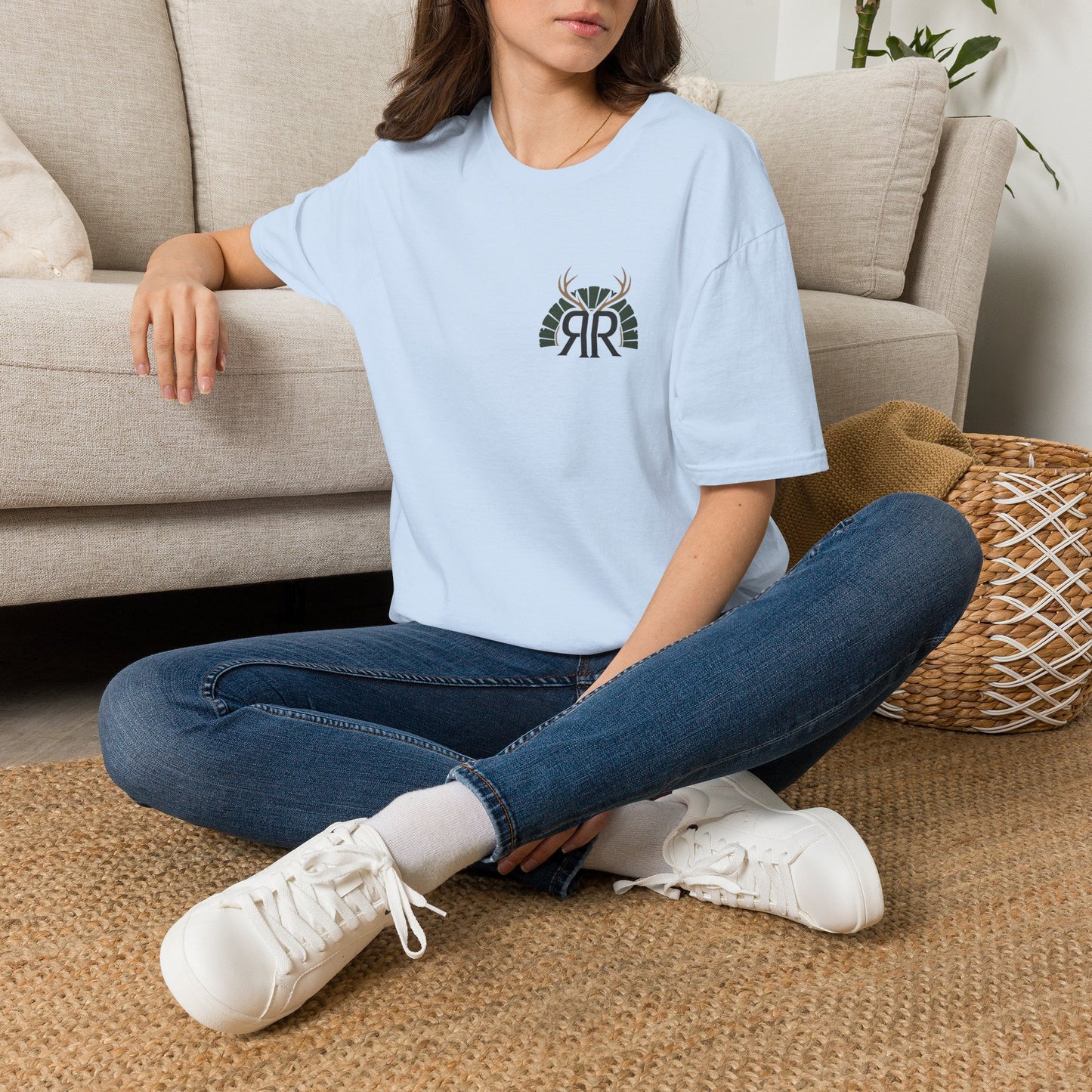 Deer Antler Monogram T‑Shirt — Rustic 'RR' Logo Chest Tee