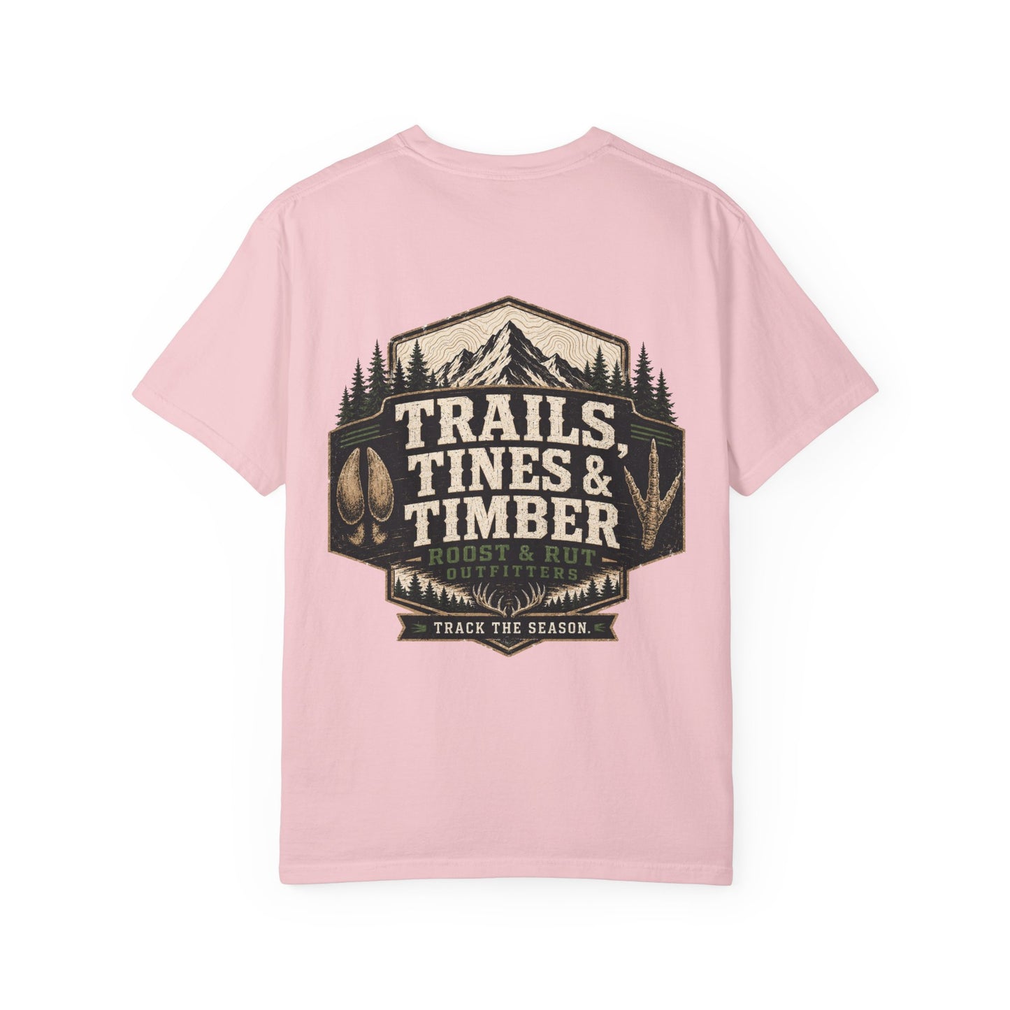 Trails, Tines & Timber T-Shirt — Rustic Outdoor Hunting & Fishing Graphic Tee