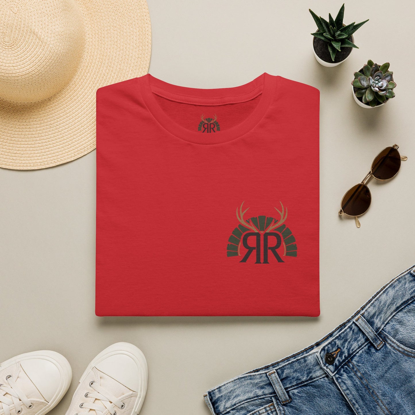 Deer Antler Monogram T‑Shirt — Rustic 'RR' Logo Chest Tee