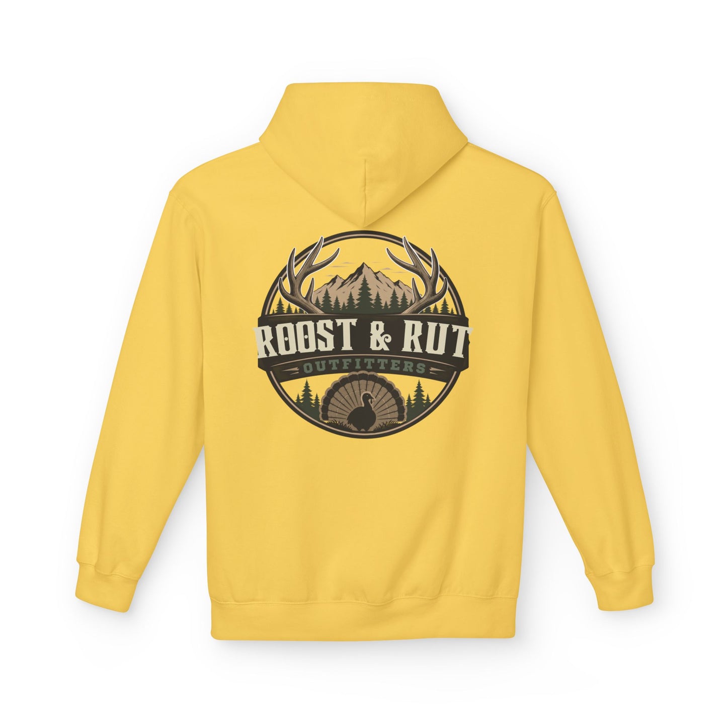 Roast & Rut Outfitters Hoodie — Vintage Hunting Lodge Logo Pullover