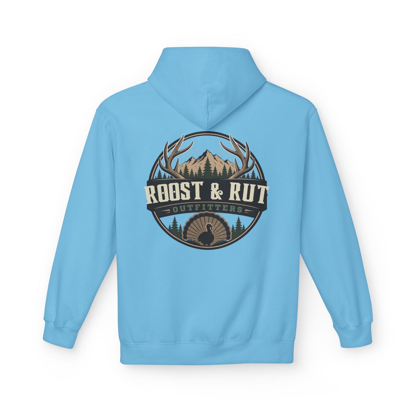 Roast & Rut Outfitters Hoodie — Vintage Hunting Lodge Logo Pullover