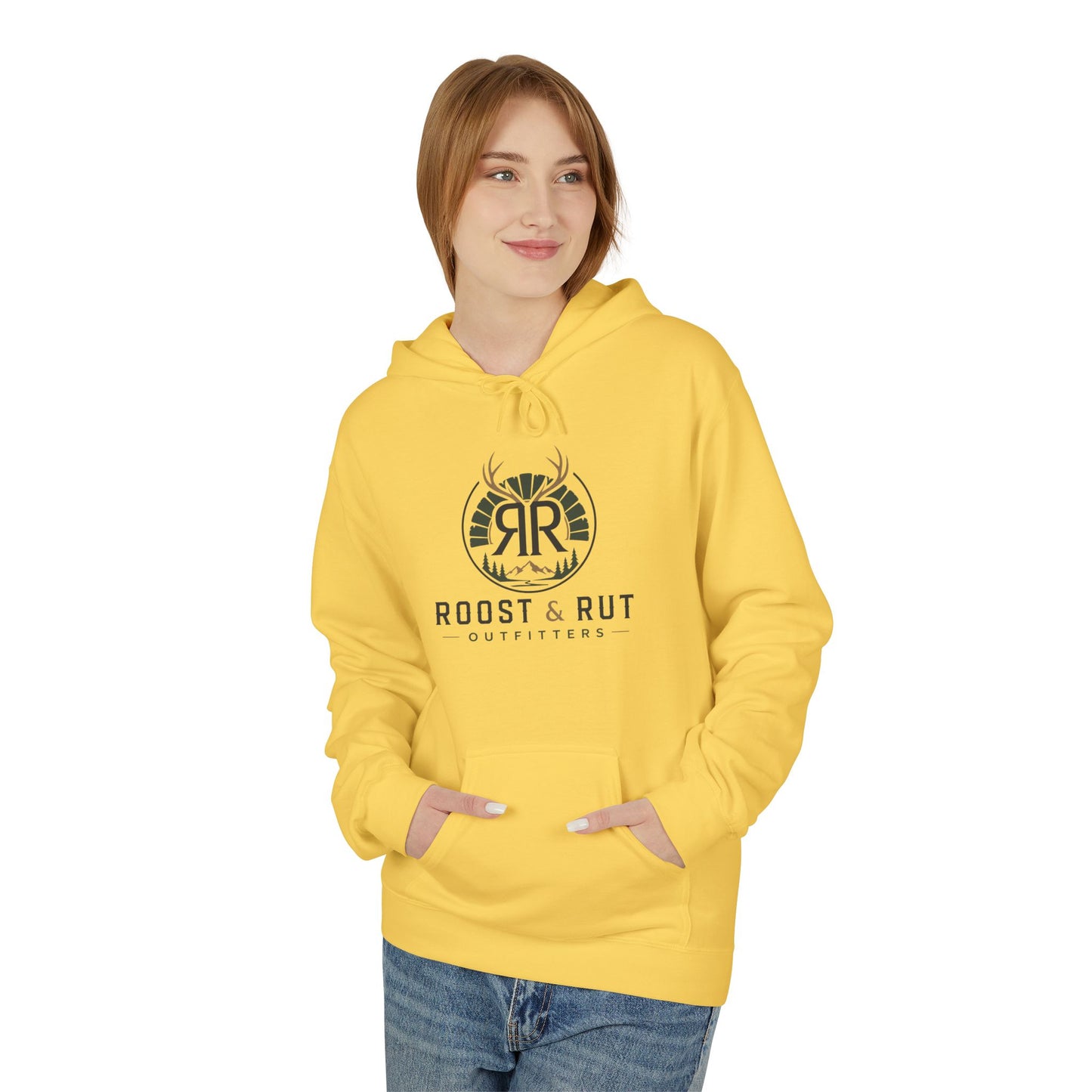 Roast & Rut Outfitters Hoodie — Vintage Hunting Lodge Logo Pullover