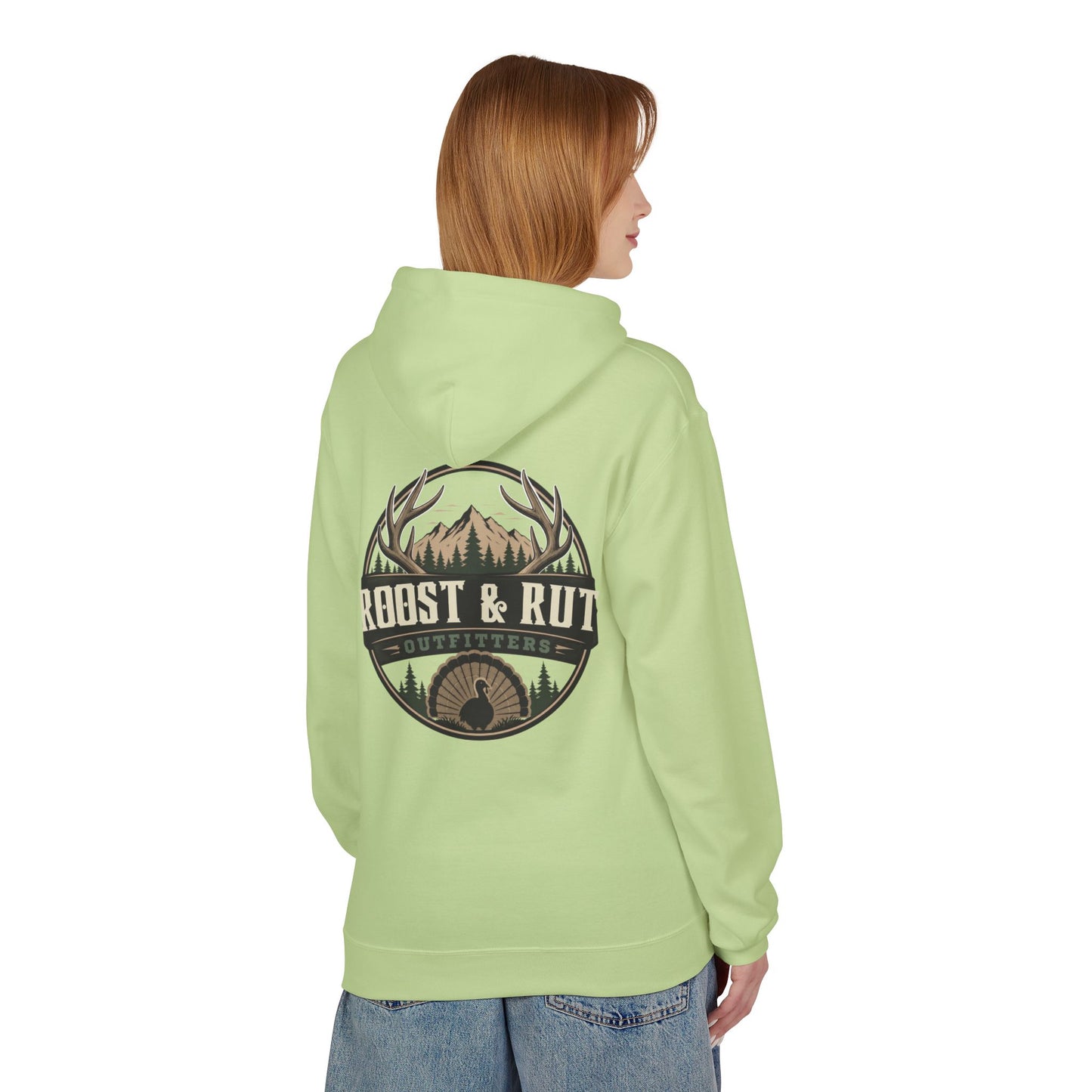 Roast & Rut Outfitters Hoodie — Vintage Hunting Lodge Logo Pullover