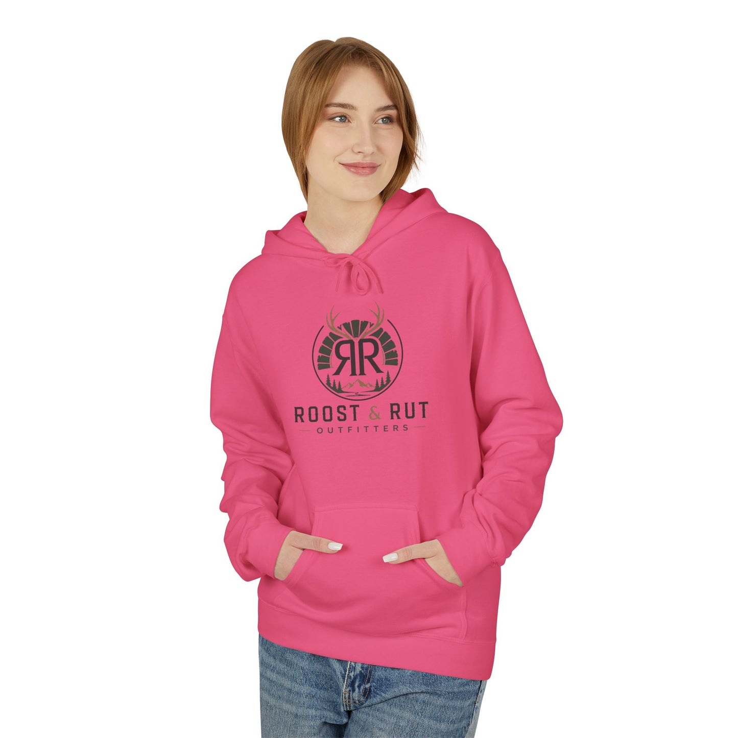Roast & Rut Outfitters Hoodie — Vintage Hunting Lodge Logo Pullover