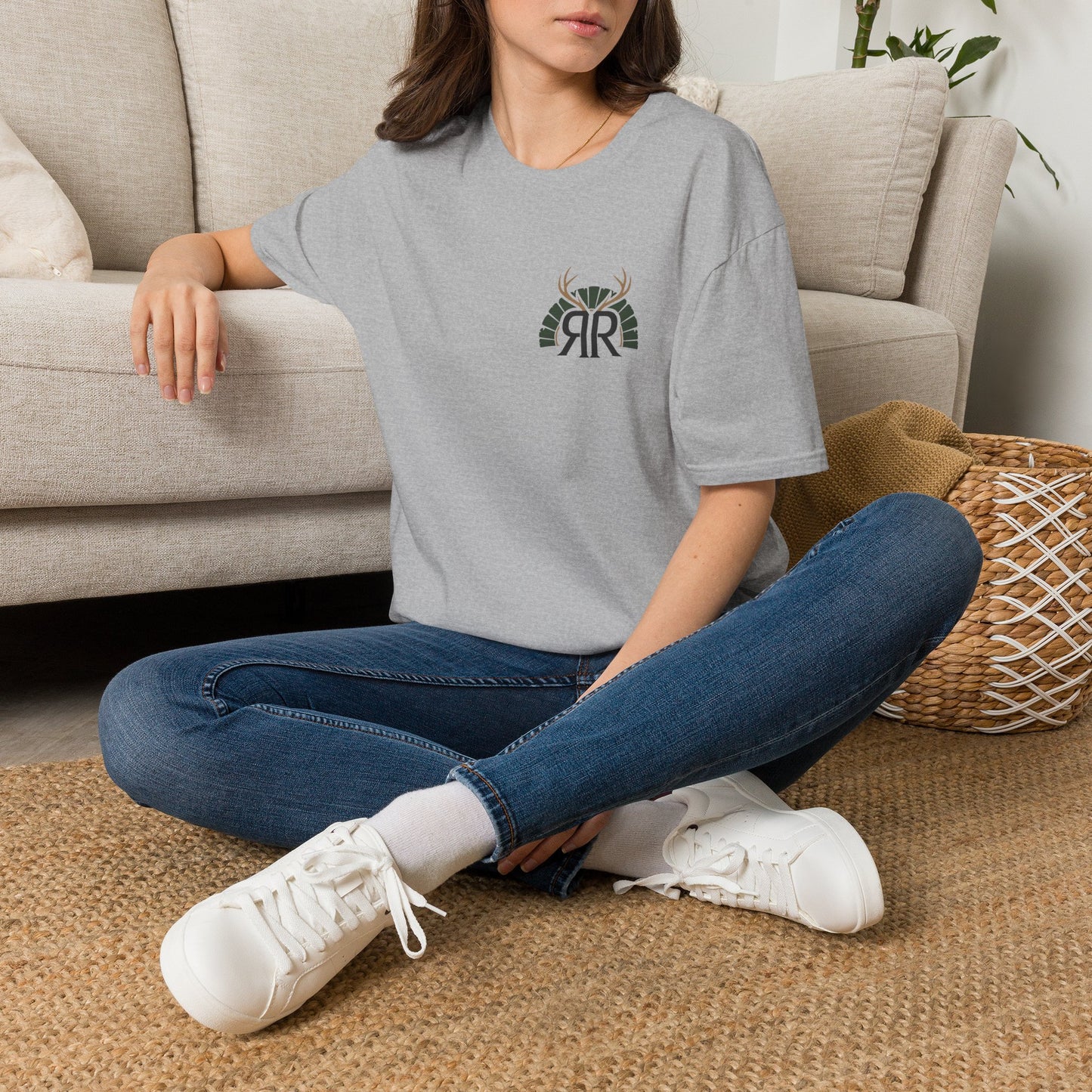Deer Antler Monogram T‑Shirt — Rustic 'RR' Logo Chest Tee