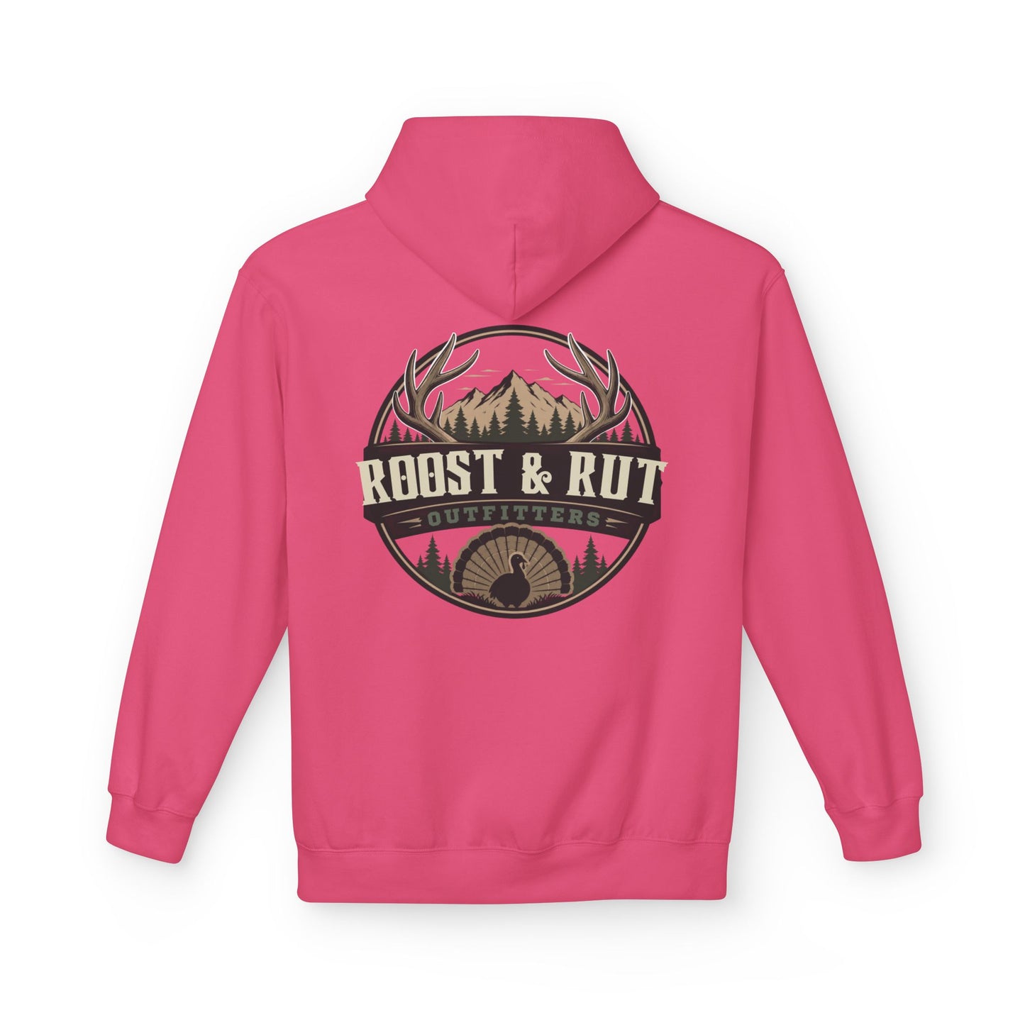 Roast & Rut Outfitters Hoodie — Vintage Hunting Lodge Logo Pullover