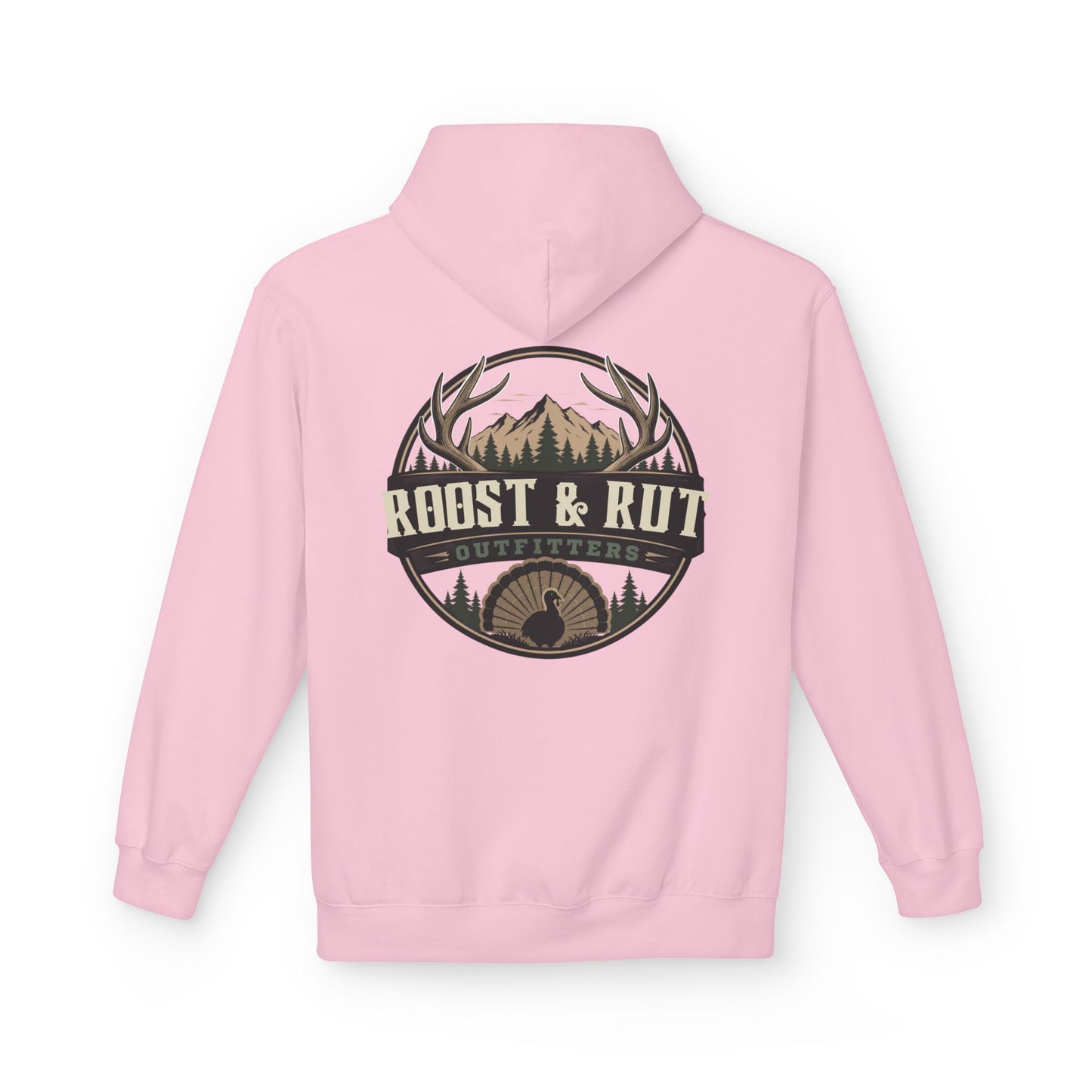 Roast & Rut Outfitters Hoodie — Vintage Hunting Lodge Logo Pullover