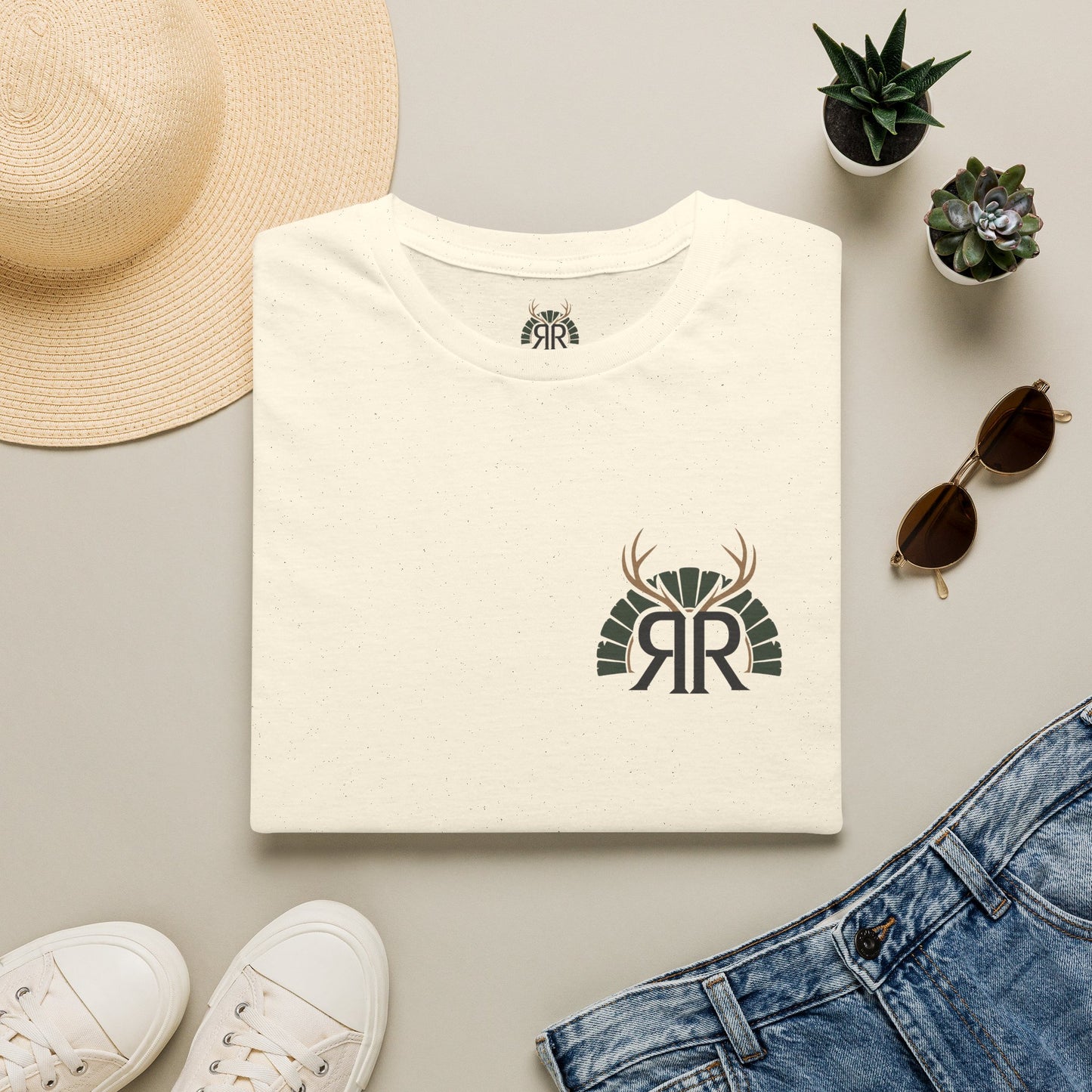 Deer Antler Monogram T‑Shirt — Rustic 'RR' Logo Chest Tee