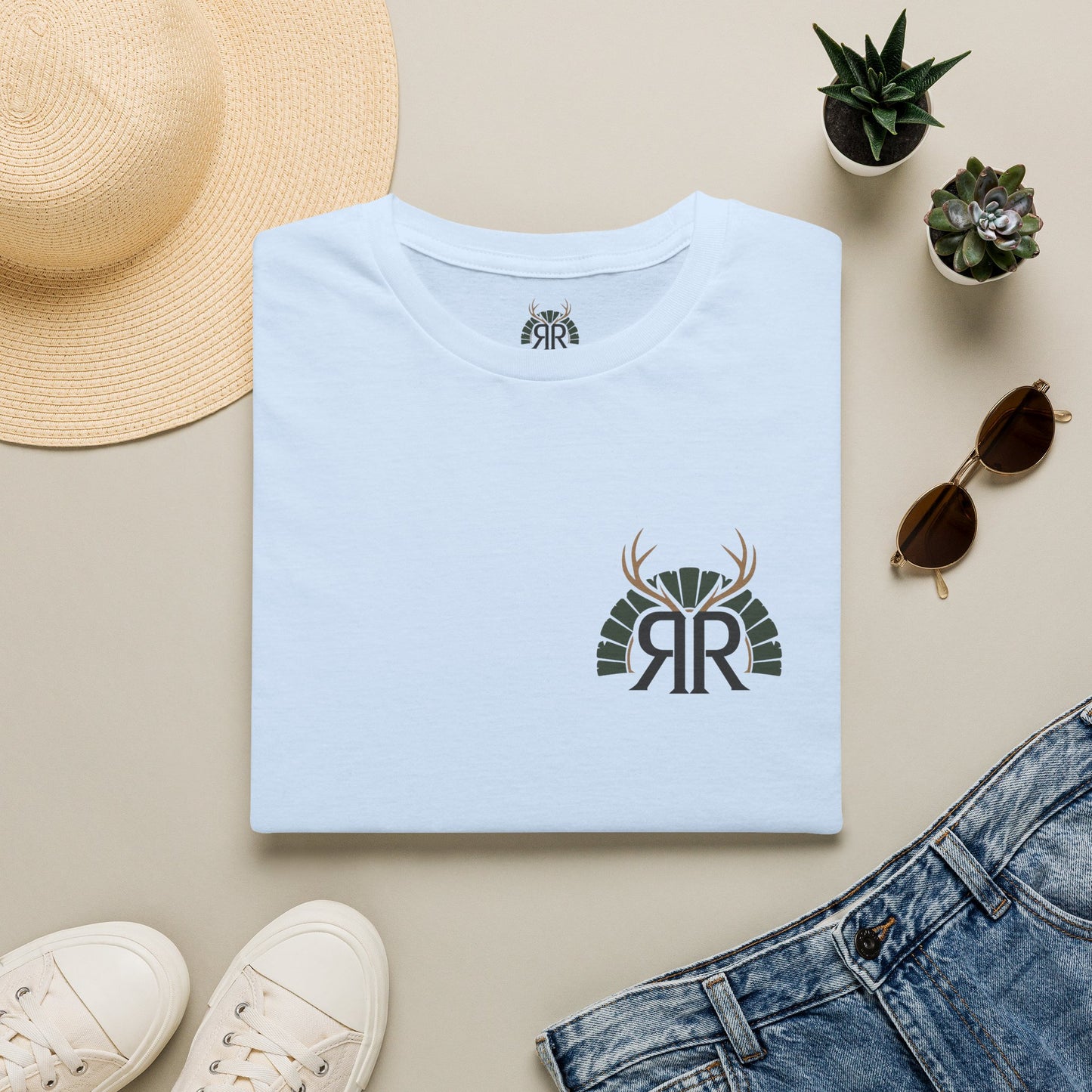 Deer Antler Monogram T‑Shirt — Rustic 'RR' Logo Chest Tee