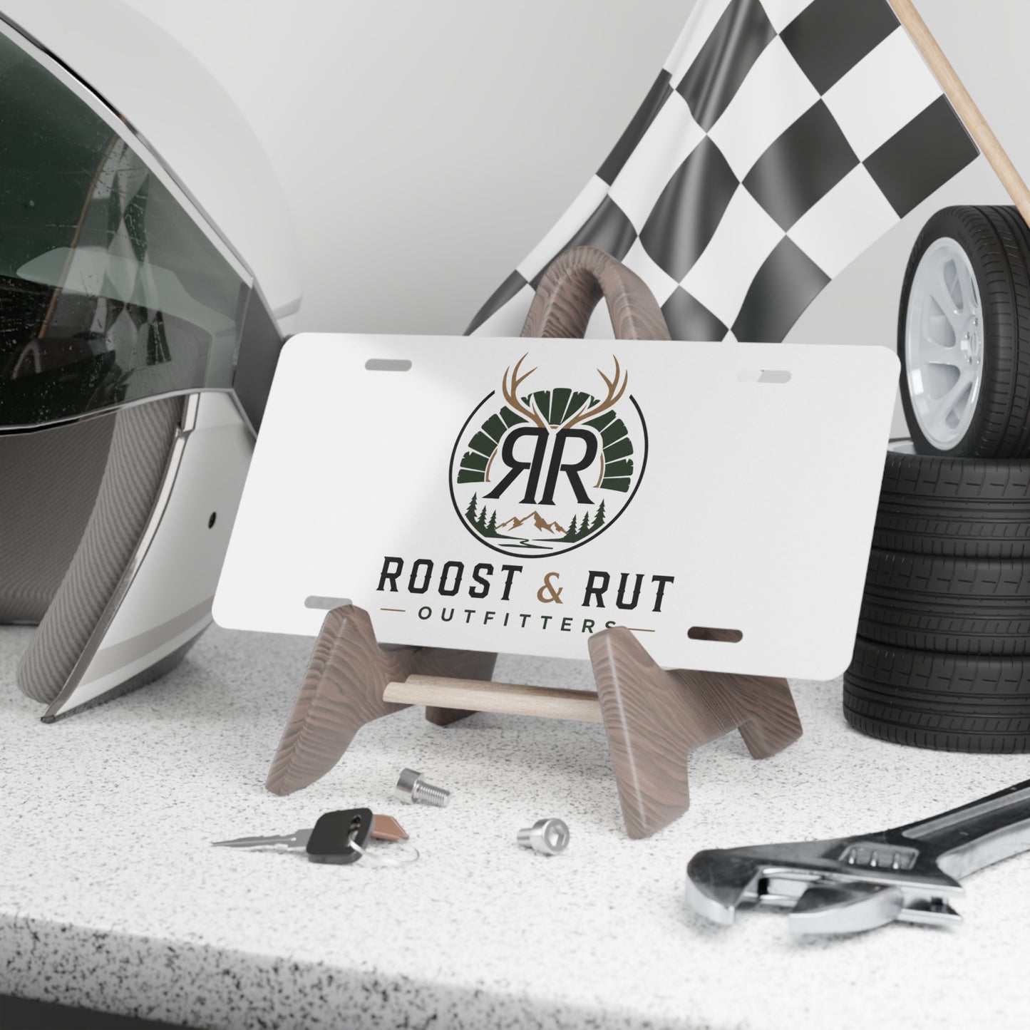 Roost & Rut Outfitters Metal Vanity Plate — Outdoor Hunting Logo License Plate