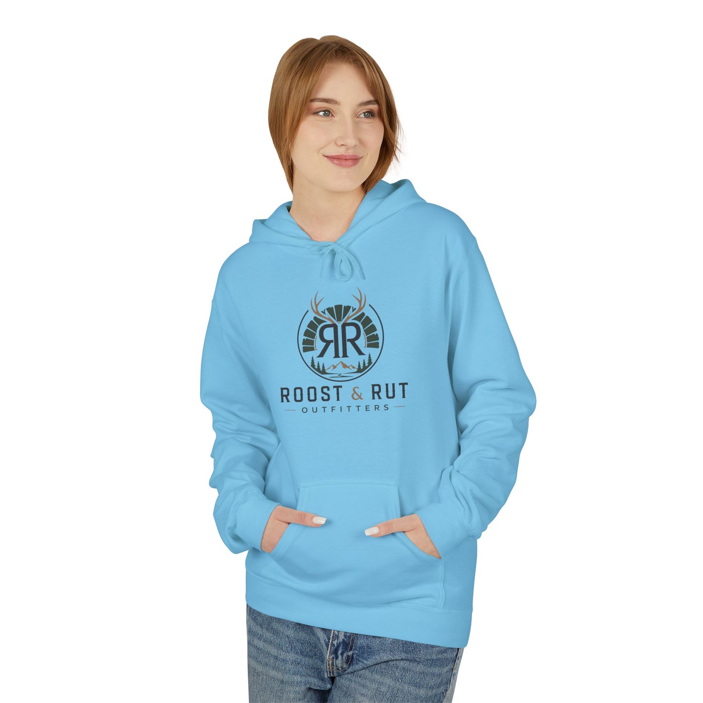 Roast & Rut Outfitters Hoodie — Vintage Hunting Lodge Logo Pullover
