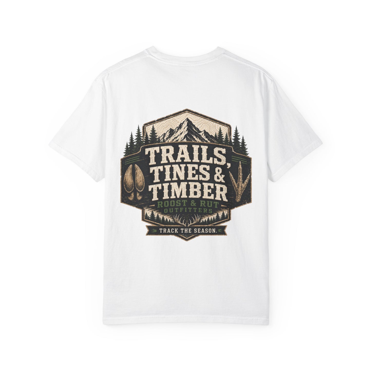 Trails, Tines & Timber T-Shirt — Rustic Outdoor Hunting & Fishing Graphic Tee