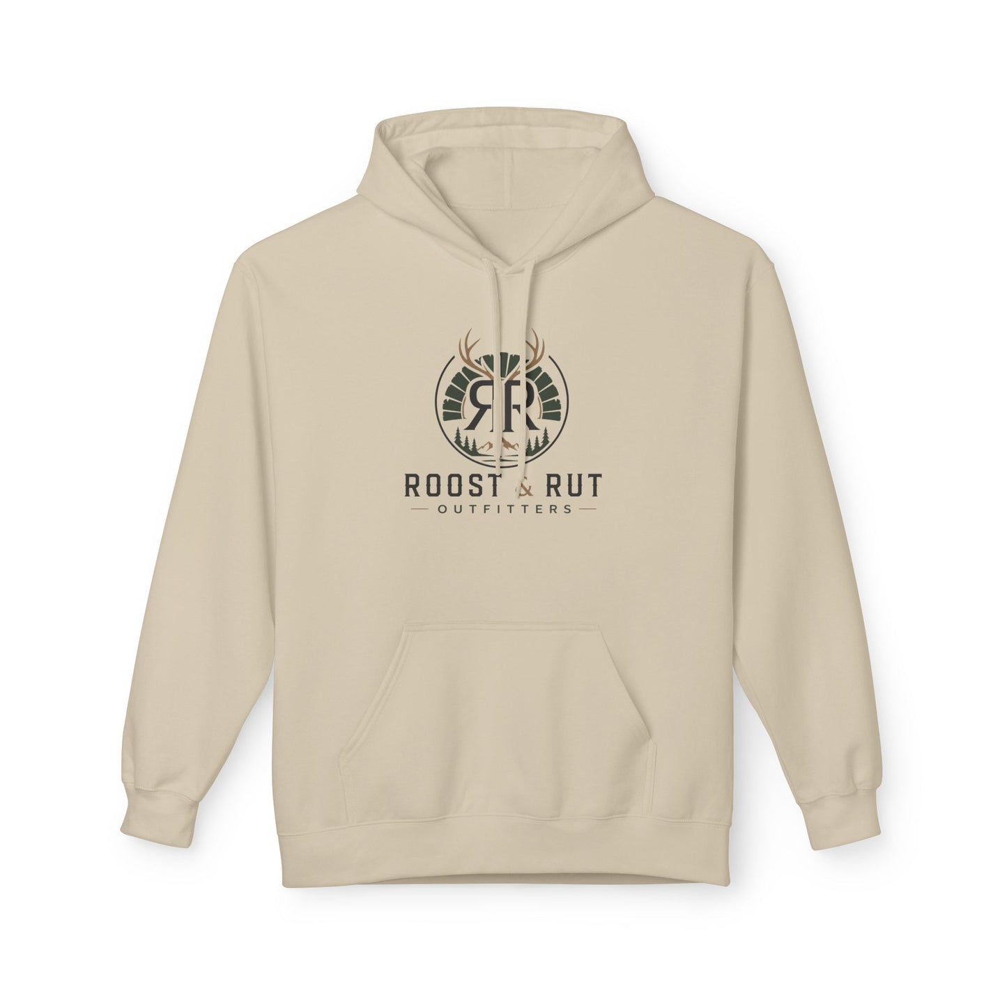 Roast & Rut Outfitters Hoodie — Vintage Hunting Lodge Logo Pullover