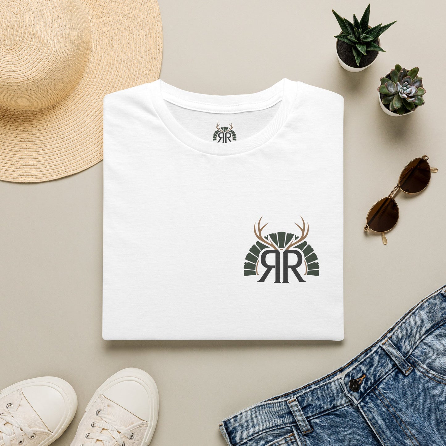 Deer Antler Monogram T‑Shirt — Rustic 'RR' Logo Chest Tee