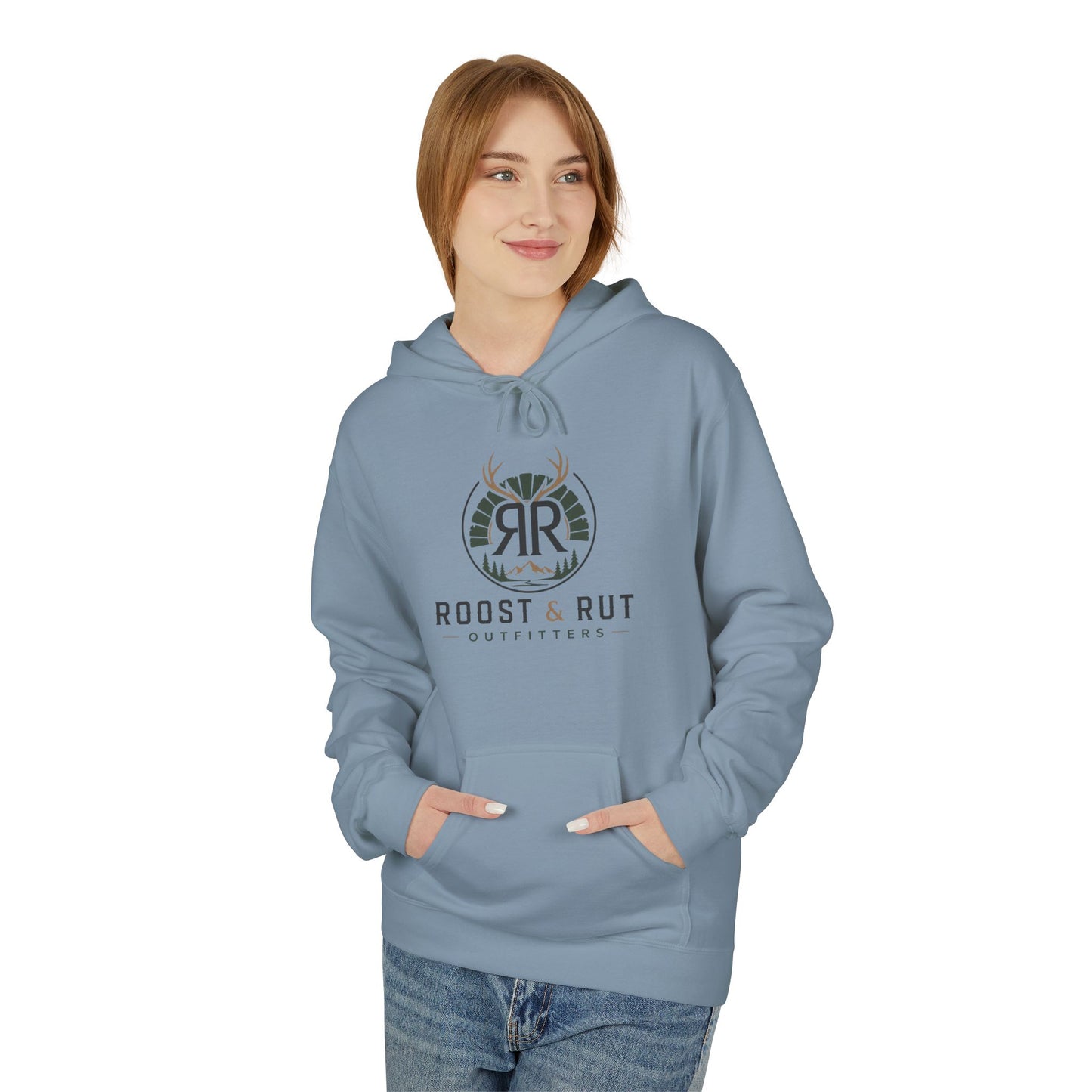 Roast & Rut Outfitters Hoodie — Vintage Hunting Lodge Logo Pullover