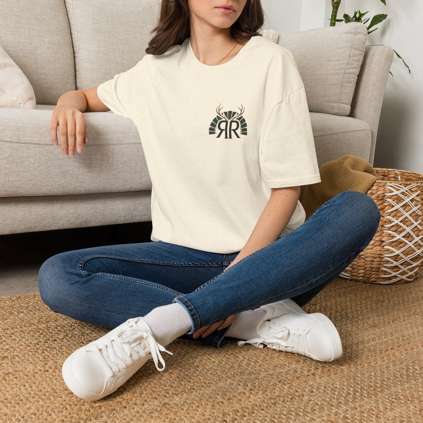 Deer Antler Monogram T‑Shirt — Rustic 'RR' Logo Chest Tee