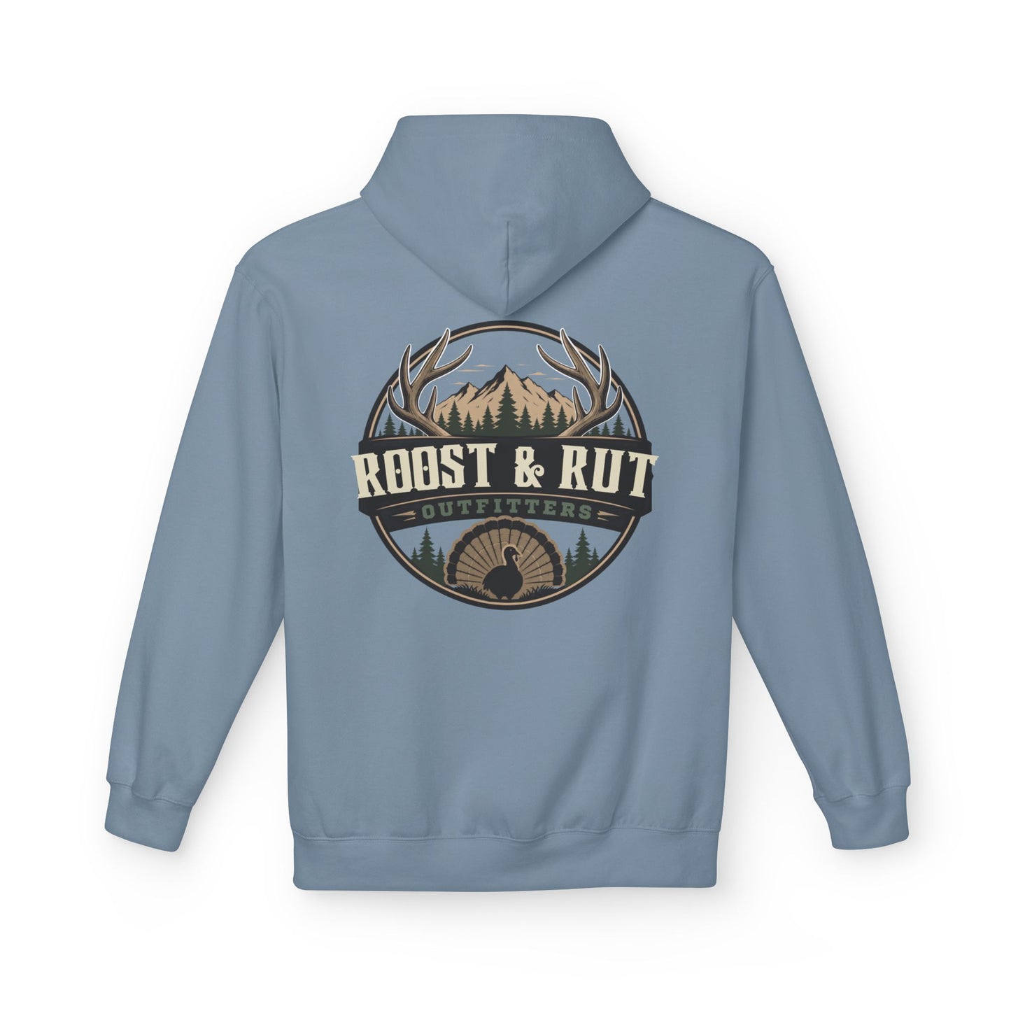 Roast & Rut Outfitters Hoodie — Vintage Hunting Lodge Logo Pullover