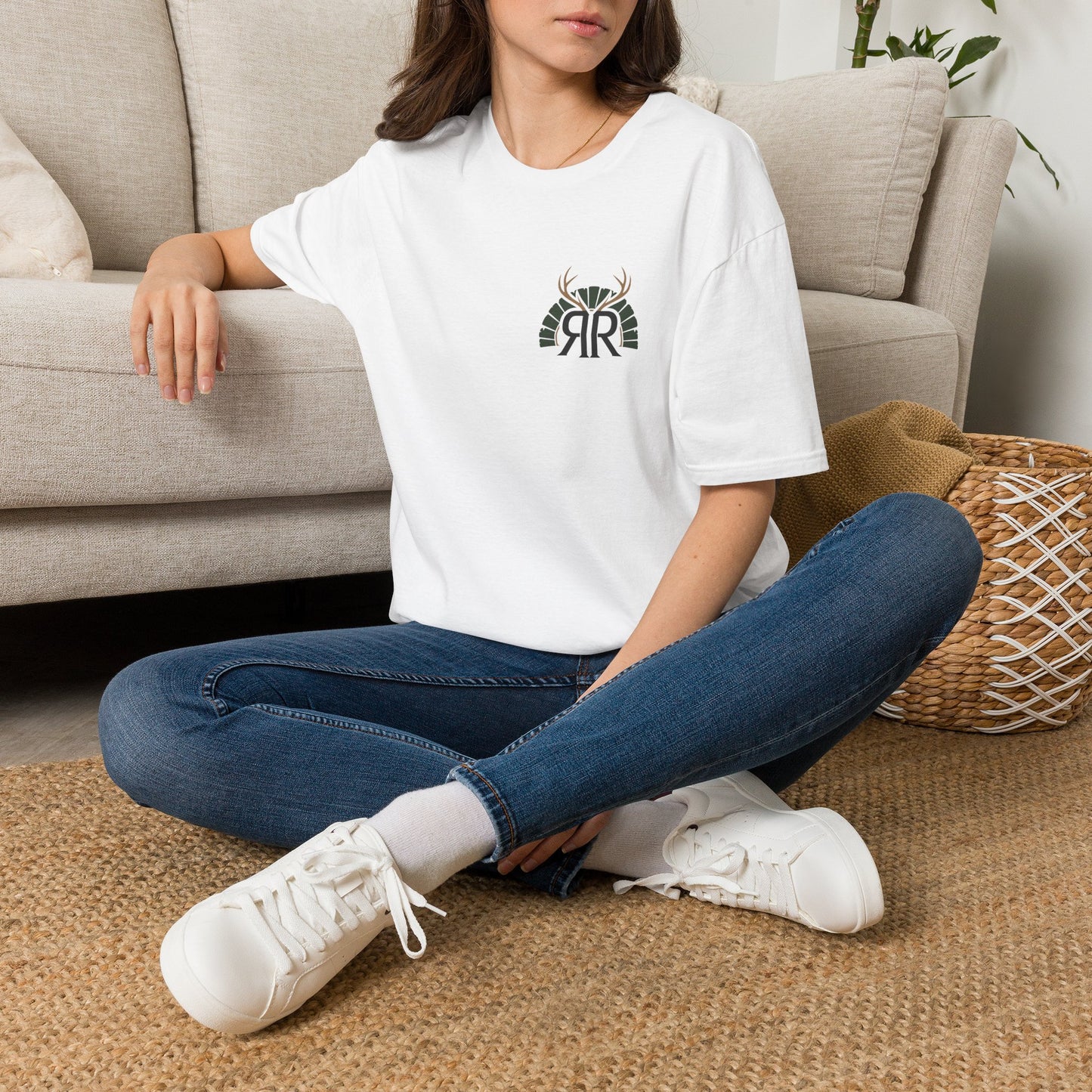 Deer Antler Monogram T‑Shirt — Rustic 'RR' Logo Chest Tee