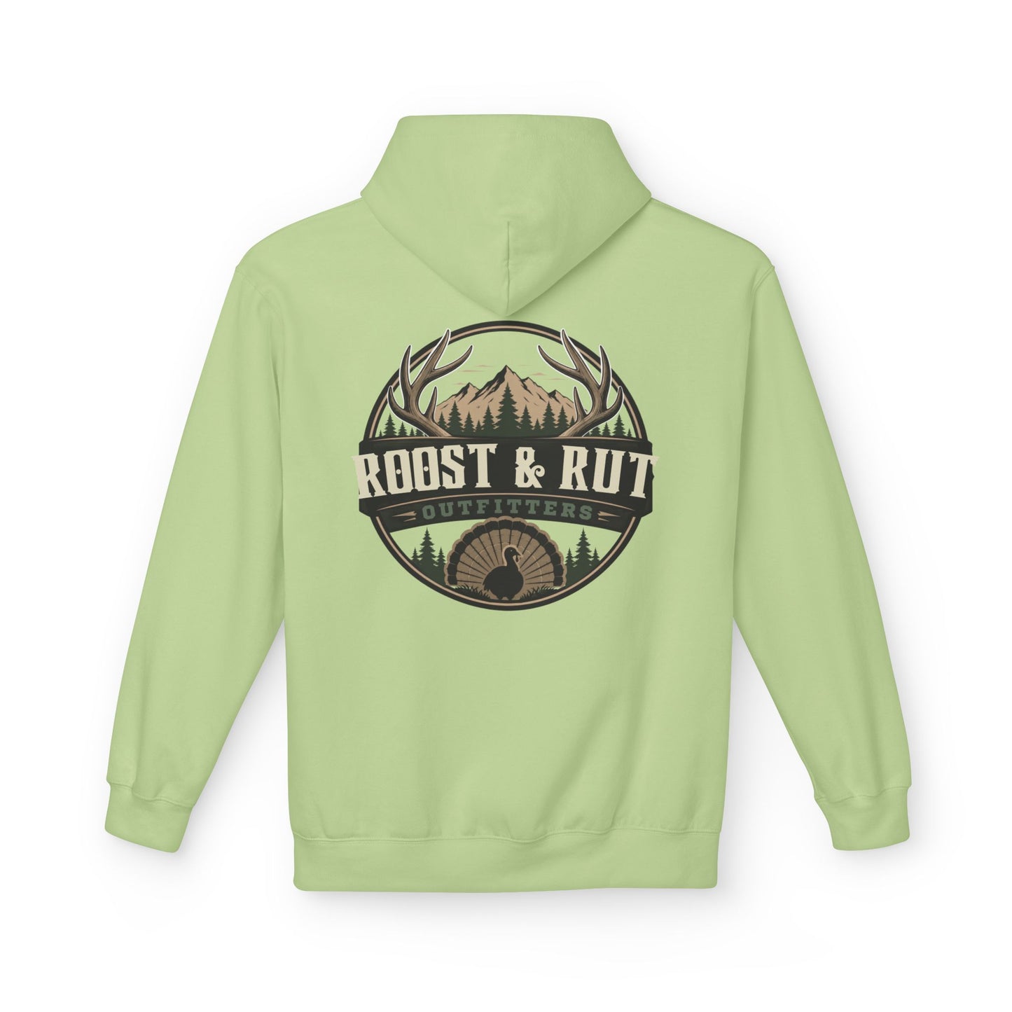Roast & Rut Outfitters Hoodie — Vintage Hunting Lodge Logo Pullover