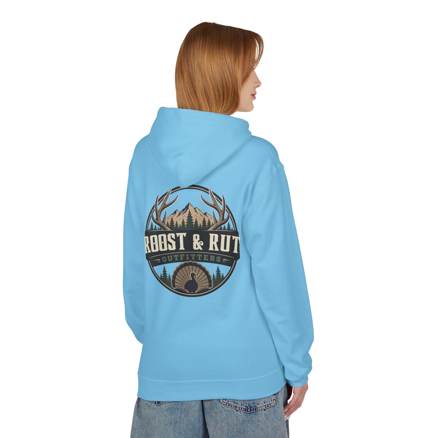 Roast & Rut Outfitters Hoodie — Vintage Hunting Lodge Logo Pullover