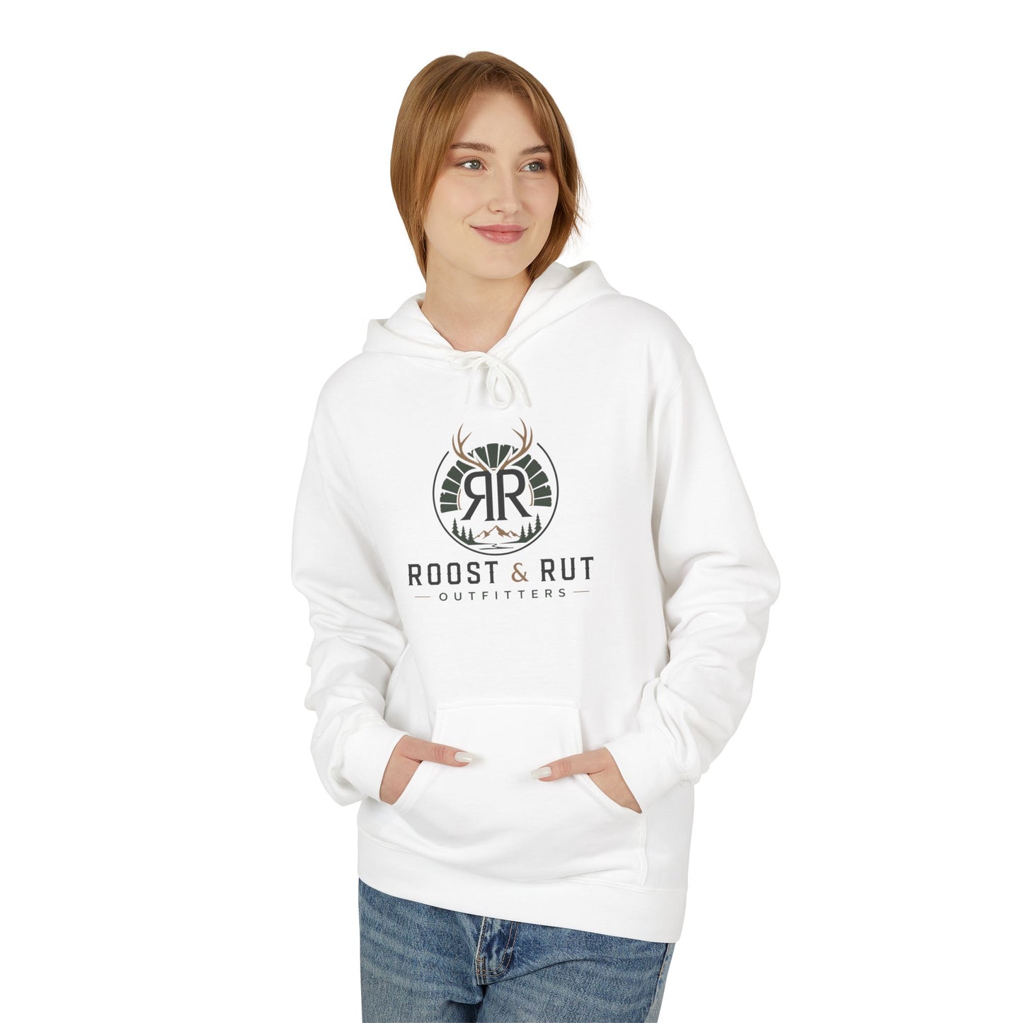 Roast & Rut Outfitters Hoodie — Vintage Hunting Lodge Logo Pullover